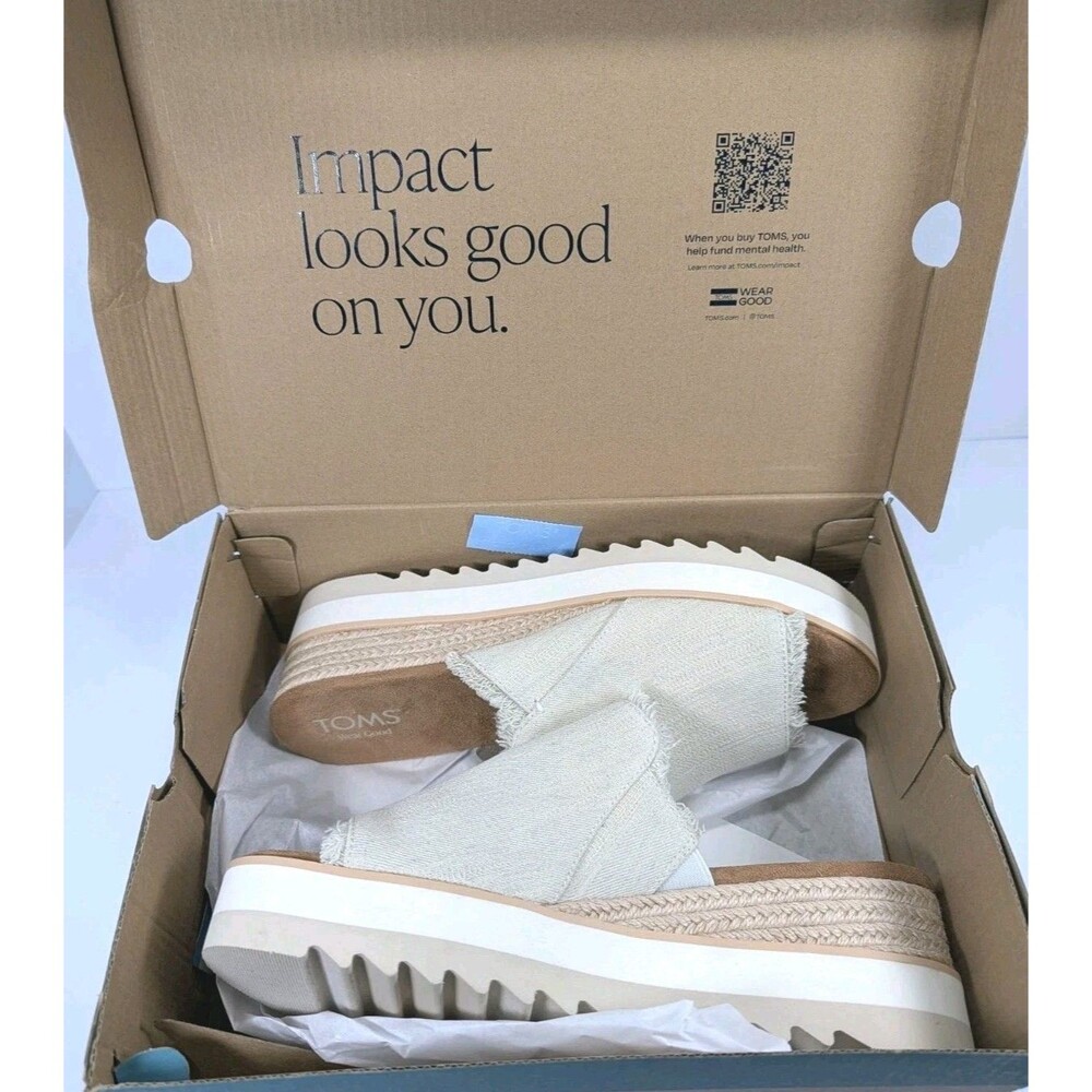 TOMS Diana Mule Platform Wedge Denim White Casual Sandals Womens Size 11 NIB - Picture 7 of 12